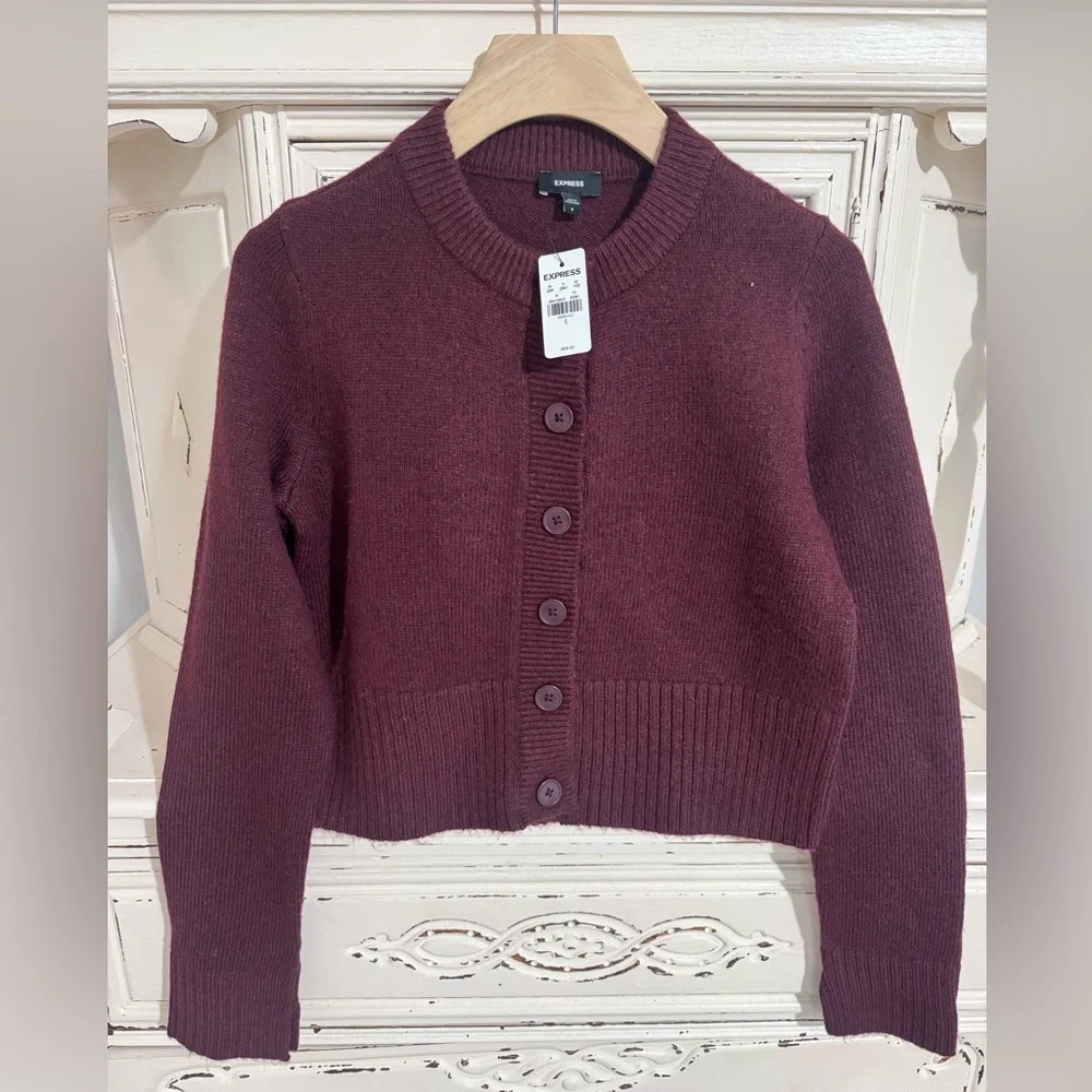 Express•Button knit Cardigan Burgundy•Size S•NWT - Picture 1 of 4
